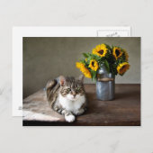 Carte Postale Chat et tournesols (Devant / Derrière)