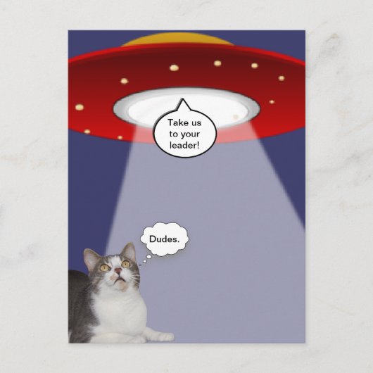 Carte Postale Chat et vaisseau spatial amusant (Devant)