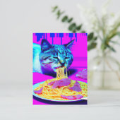Carte Postale Chat étrange mangeant des spaghetti contenu généra (Debout devant)