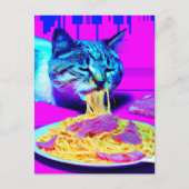 Carte Postale Chat étrange mangeant des spaghetti contenu généra (Devant)