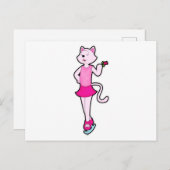 Carte Postale Chat faisant du patin à glace avec Fleur (Devant / Derrière)