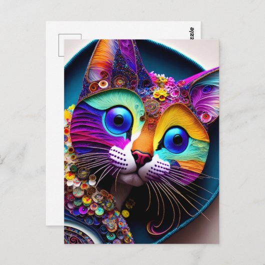 Carte Postale Chat Fantastique Coloré (Devant / Derrière)