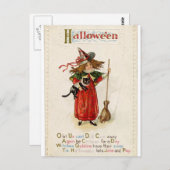 Carte postale Chat Fille Sorcière Halloween Rhyme (Devant / Derrière)
