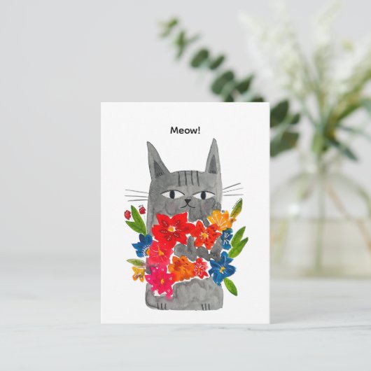 Carte postale Chat Fleur (Debout devant)