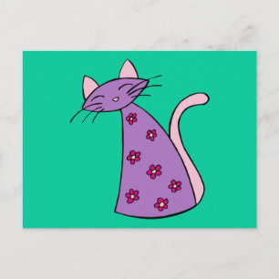 Carte Postale Chat Floral Violet