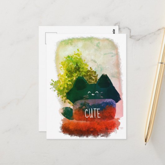 Carte Postale Chat Fluffy Cachottier de Dessin Animé Mignon (Devant/Arrière en situation)