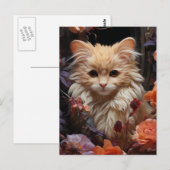 Carte Postale Chat Fluffy dans les Fleurs (Devant / Derrière)
