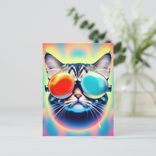 Carte Postale Chat Fou Psychédélique et Psychonaute (Debout devant)