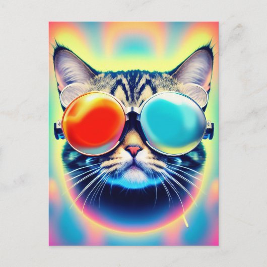 Carte Postale Chat Fou Psychédélique et Psychonaute (Devant)
