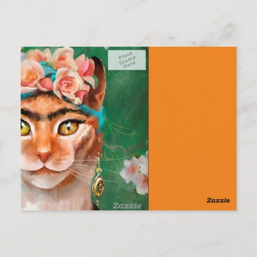 Carte Postale chat Frida avec fleurs (Dos)