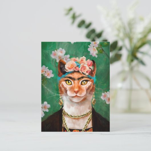 Carte Postale chat Frida avec fleurs (Debout devant)