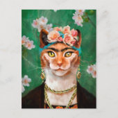 Carte Postale chat Frida avec fleurs (Devant)