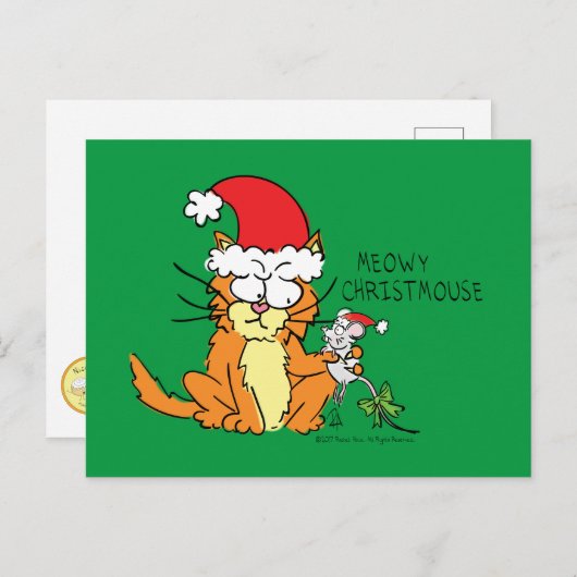 Carte Postale Chat Funny Noël Cartographie mignonne souris souri (Devant / Derrière)