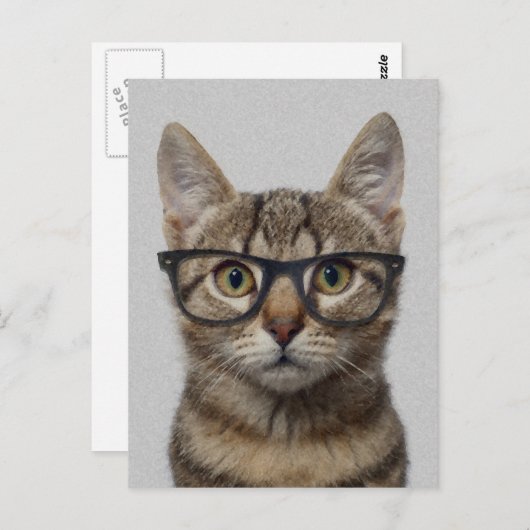Carte Postale Chat geek (Devant / Derrière)