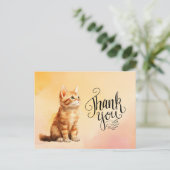 Carte Postale Chat gingembre  Merci aquarelle (Debout devant)