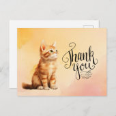 Carte Postale Chat gingembre  Merci aquarelle (Devant / Derrière)