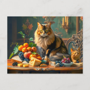 Carte Postale Chat gracieux dans l'art fruitier de la vie morte