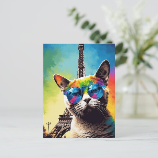 Carte Postale Chat gris à Paris (Debout devant)