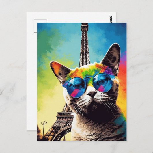 Carte Postale Chat gris à Paris (Devant / Derrière)