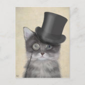 Carte Postale Chat gris avec chapeau supérieur (Devant)