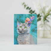 Carte Postale Chat gris avec poitrine (Debout devant)