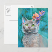 Carte Postale Chat gris avec poitrine (Devant / Derrière)