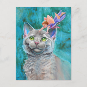 Carte Postale Chat gris avec poitrine