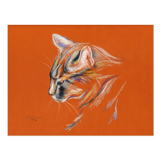 Carte Postale Chat Gris Dans Le Profil Dessin En Pastel Zazzle Be