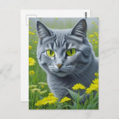 Carte Postale Chat gris mignon avec Yellow Eyes Ai Art (Devant / Derrière)