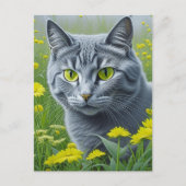 Carte Postale Chat gris mignon avec Yellow Eyes Ai Art (Devant)