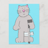 Chat gris sur Crutch Knee Chirurgie récupération