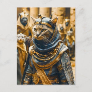 Carte Postale Chat guerrier égyptien en blindée royale