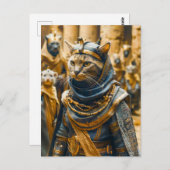 Carte Postale Chat guerrier égyptien en blindée royale (Devant / Derrière)