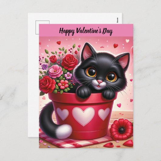 Carte postale Chat Heureuse Sainte-Valentin (Devant / Derrière)