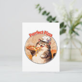 Carte Postale Chat heureux chef avec pizza (Debout devant)