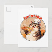 Carte Postale Chat heureux chef avec pizza (Devant / Derrière)
