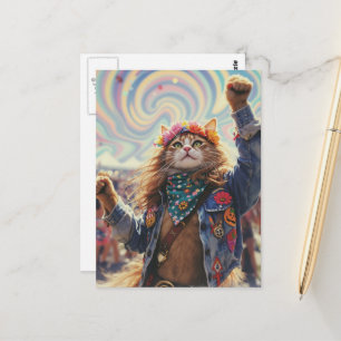 Carte Postale Chat Hippie