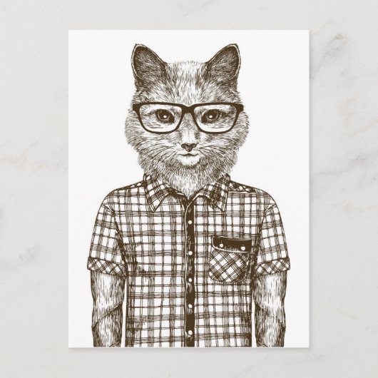 Carte Postale Chat Hipster (Devant)