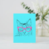 Carte Postale Chat Hipster bleu et rose (Debout devant)