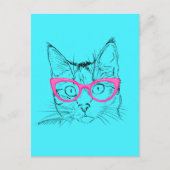 Carte Postale Chat Hipster bleu et rose (Devant)