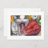 Carte Postale Chat, horloge et fraise (Devant / Derrière)