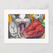 Carte Postale Chat, horloge et fraise (Devant)
