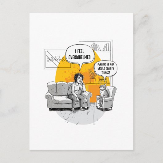 Carte Postale Chat Introverti Submergé Humour Meme Relatable (Devant)