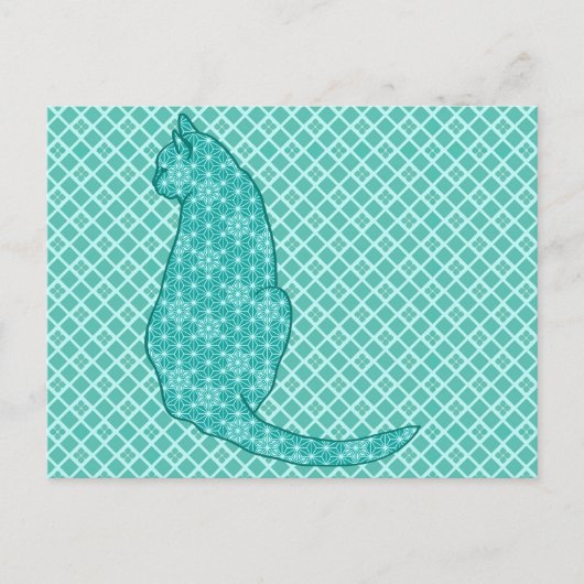 Carte Postale Chat japonais - Kimono turquoise (Devant)