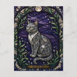 Carte Postale Chat Jardin Clair de Lune Illumina Vitrail