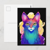 Carte Postale Chat jaune coloré (Devant / Derrière)