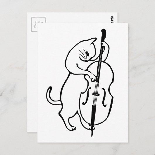 Carte Postale Chat jouant à la double basse (Devant / Derrière)