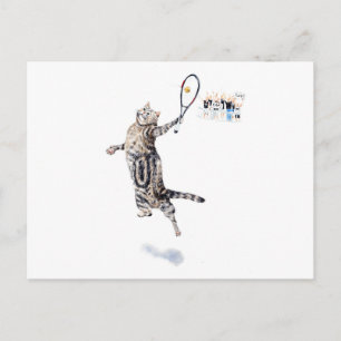Carte Postale Chat Jouant Au Tennis