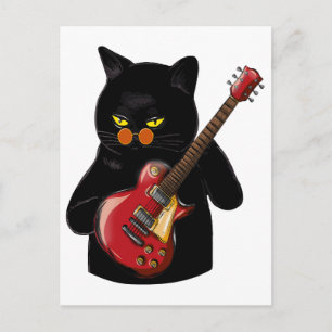 Carte Postale Chat jouant de la guitare acoustique Musicien cool