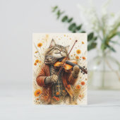Carte Postale Chat Jouant du Violon (Debout devant)